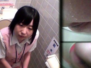 Asian teen pees in toilet